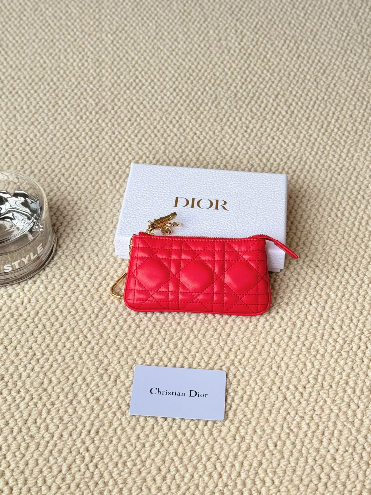 Dior Lambskin Quilted Zip Key Pouch in Red · view 1