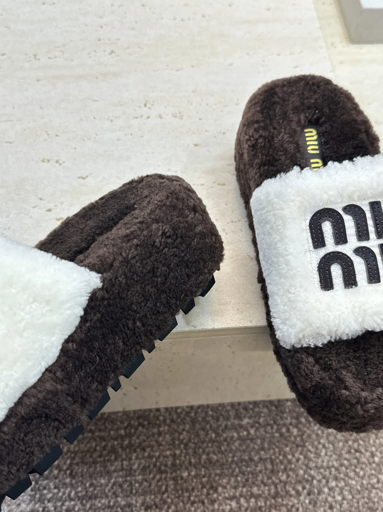 Miu Miu Plush Slide Sandals in Brown · view 7