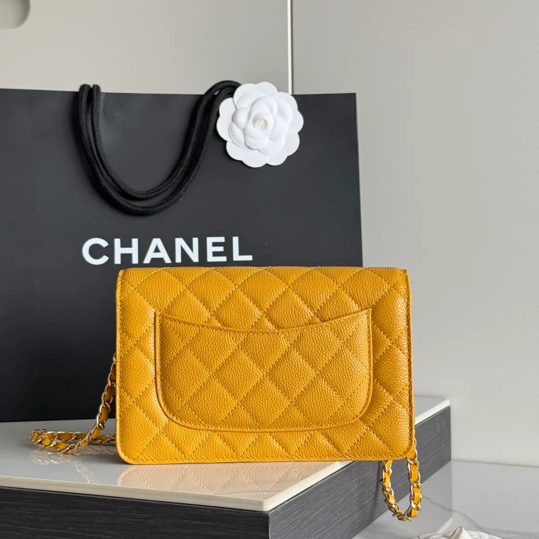Chanel Calfskin Quilted Clutch in Yellow · view 3