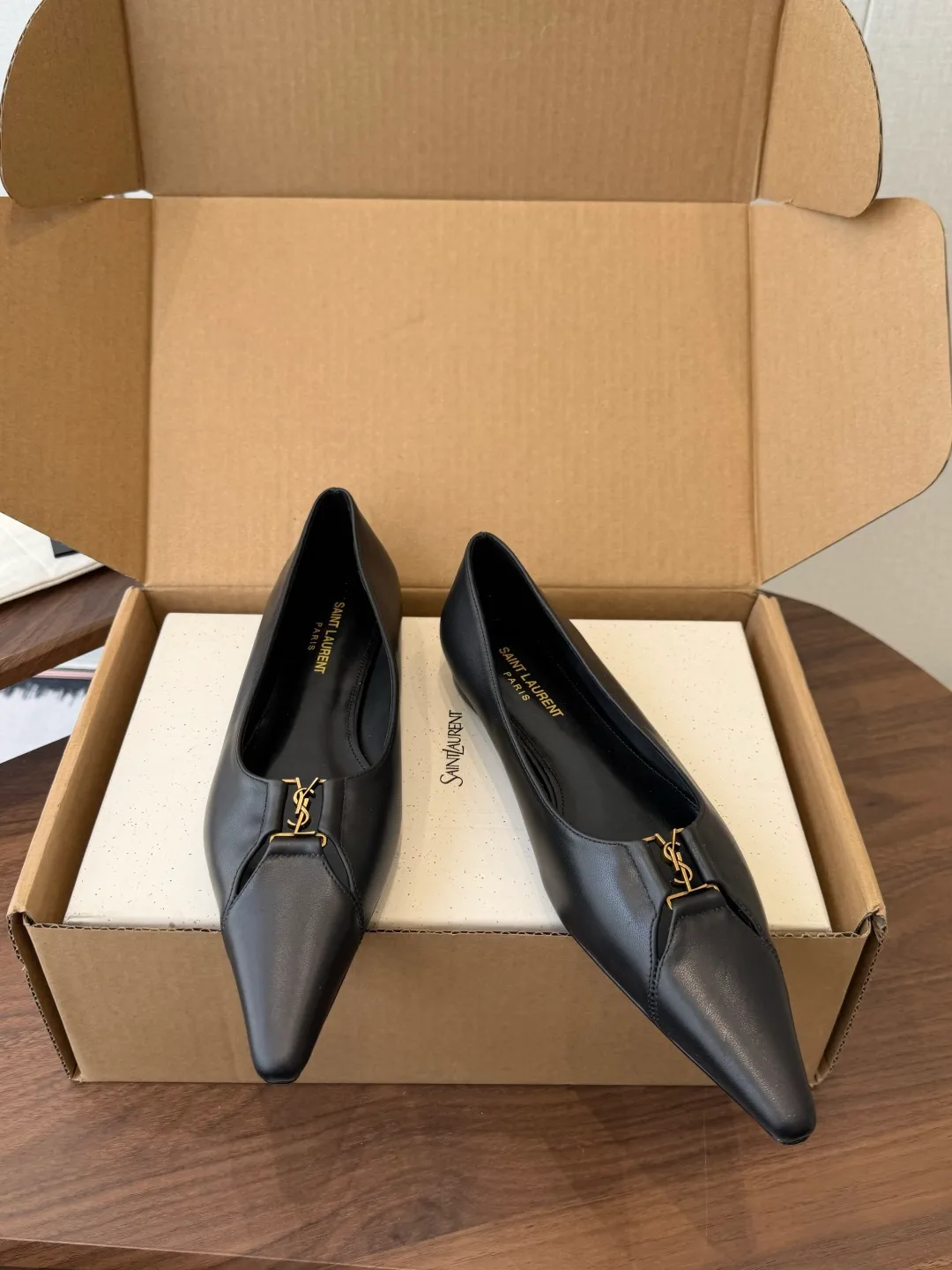 Saint Laurent Sheepskin Pointed-Toe Flats in Black · view 4