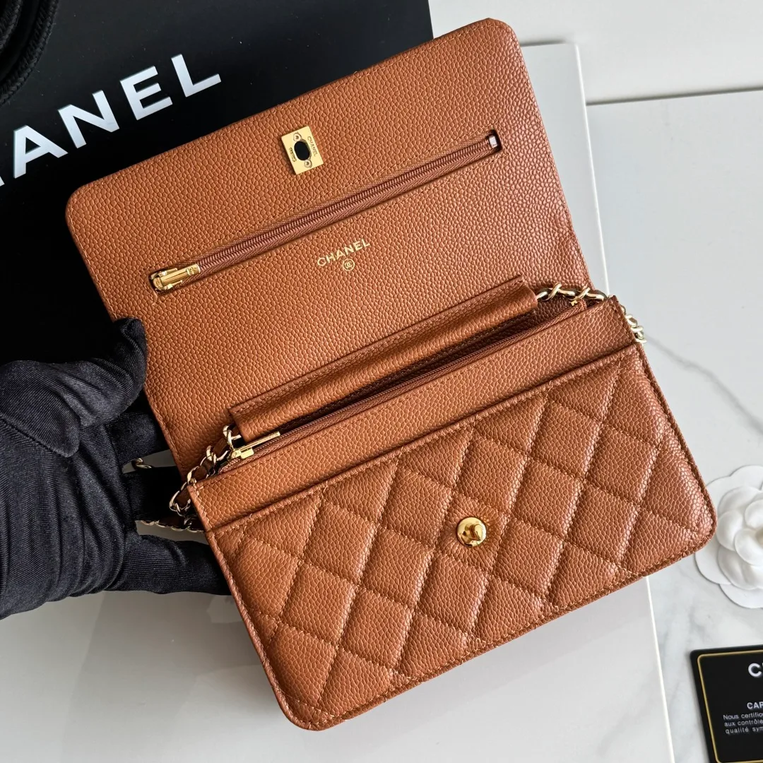 Chanel Calfskin Quilted Clutch in Tan · view 8