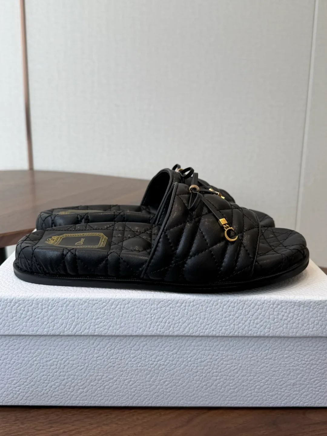 Dior Denim Quilted Slippers in Black · view 5