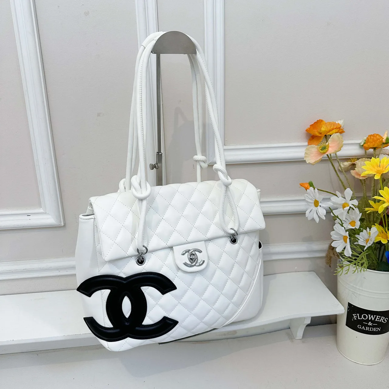 Chanel Quilted CC Tote in Black & White · view 2