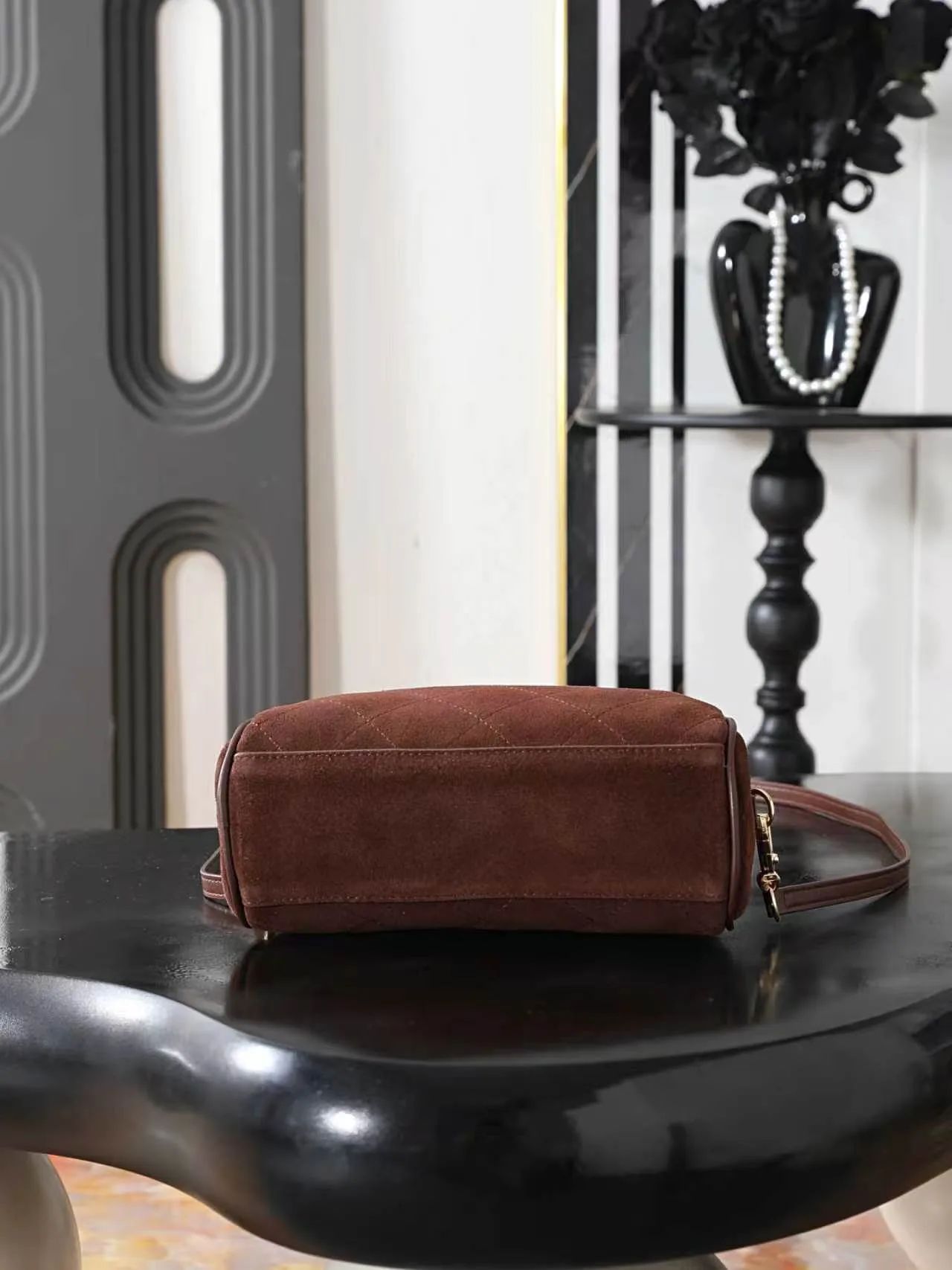 Chanel Quilted Glossy Top-Handle Bag in Brown · view 4