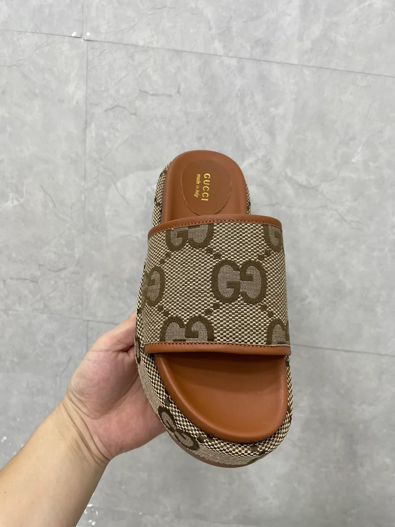 Gucci Platform Slides in Beige · view 7