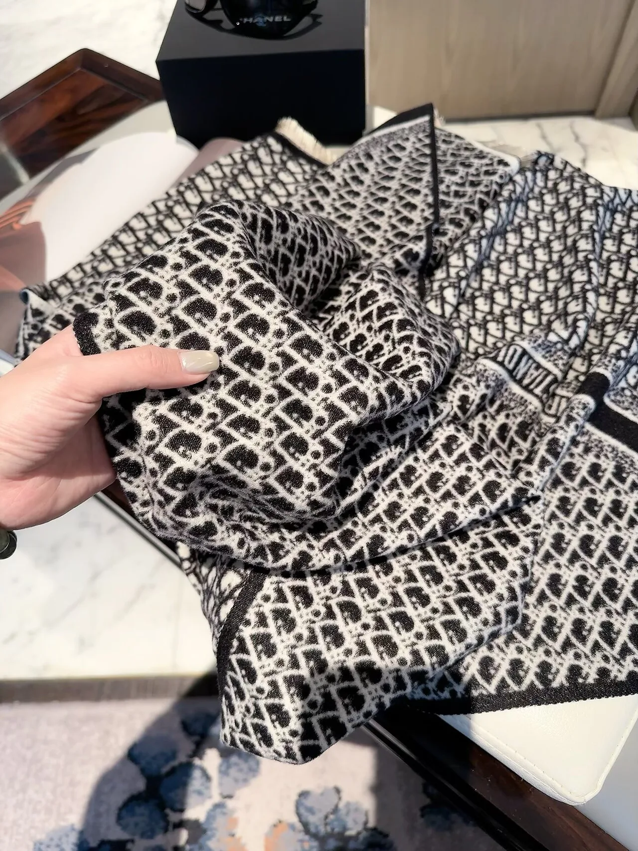 Dior CD pattern fringed scarf in Beige & Black · view 8