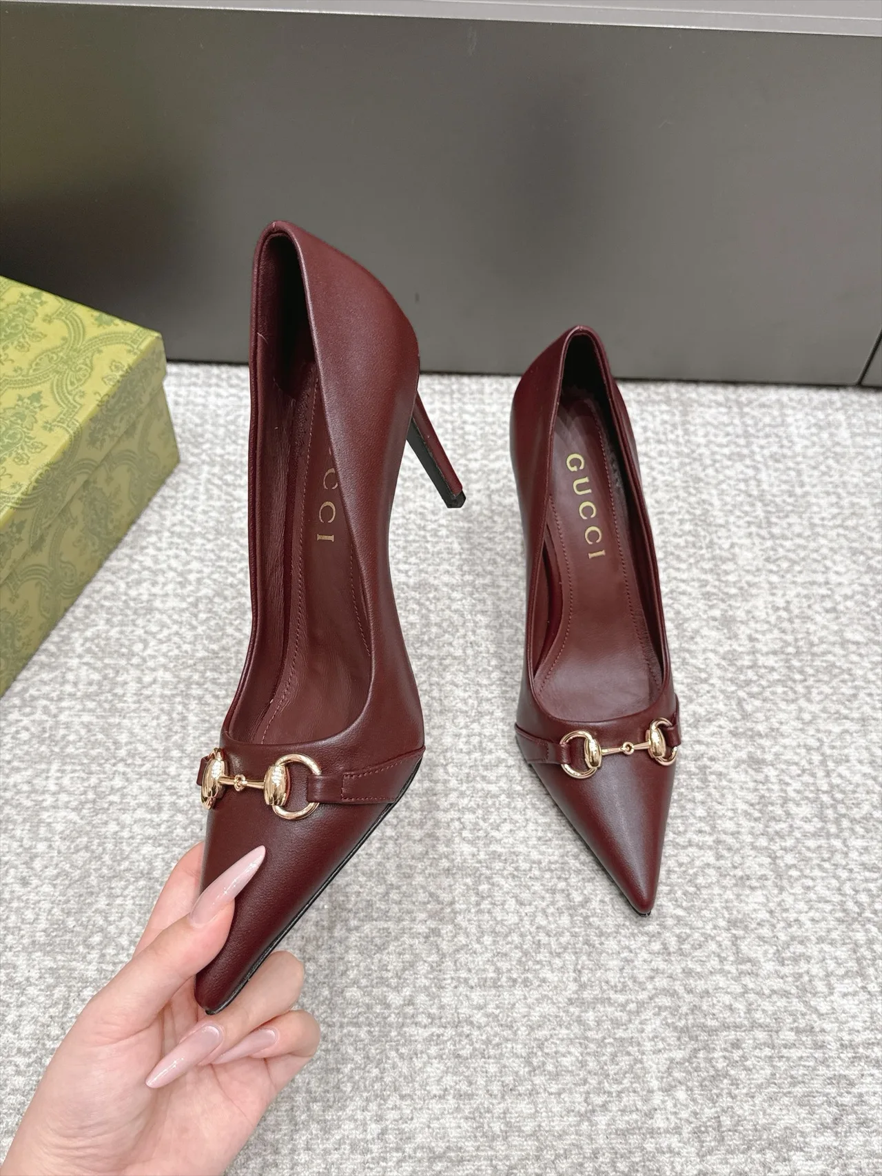 Gucci Sheepskin Horsebit Heel Pumps in Burgundy · view 4
