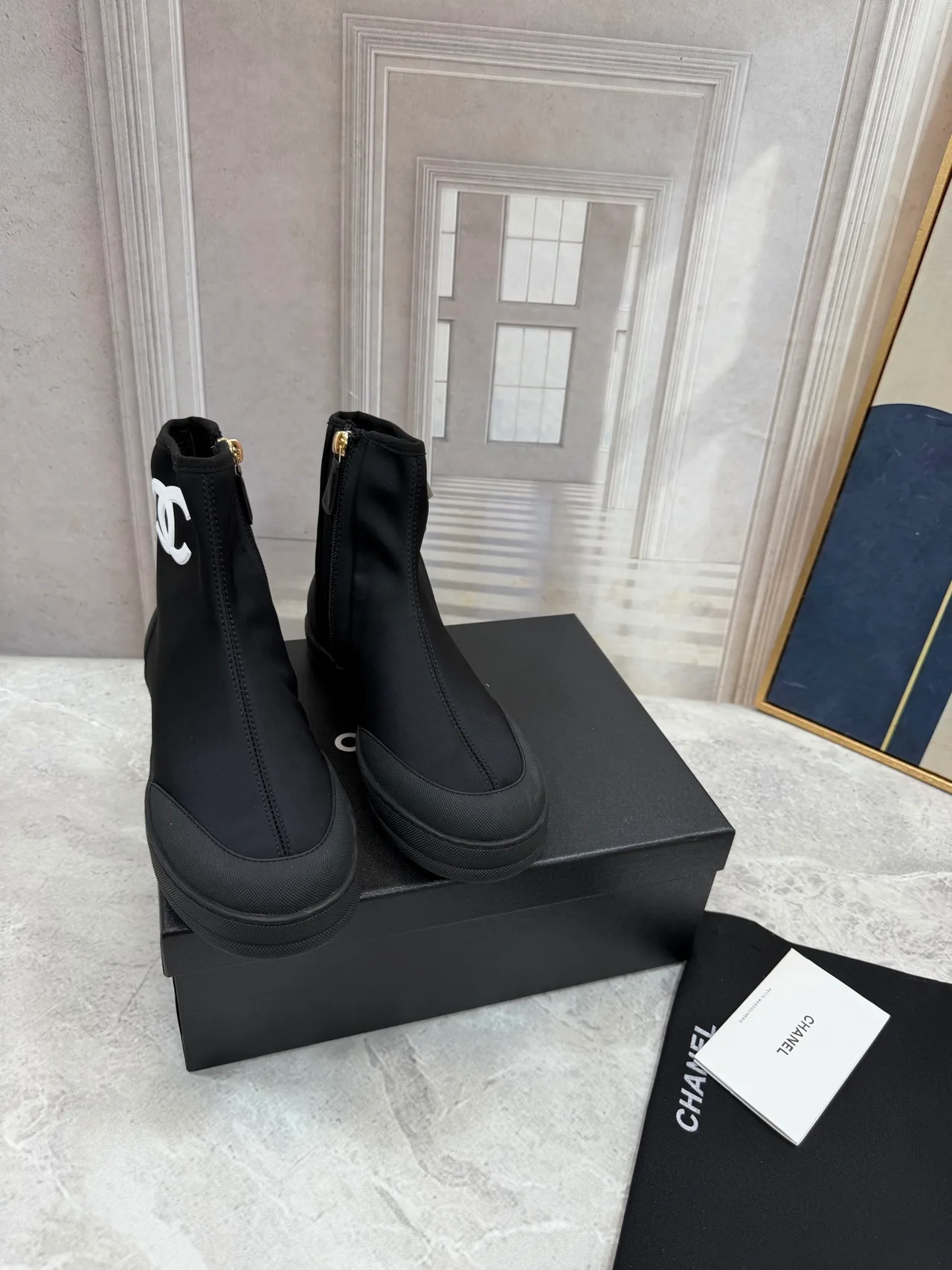 Chanel Cowhide Knit Ankle Boots in Black · view 2