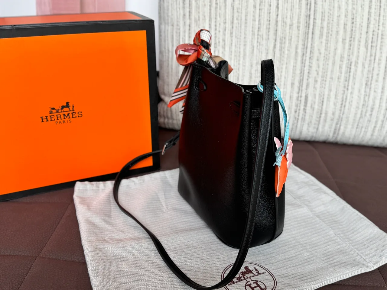 Hermes Glossy Phone Pouch in Black · view 2