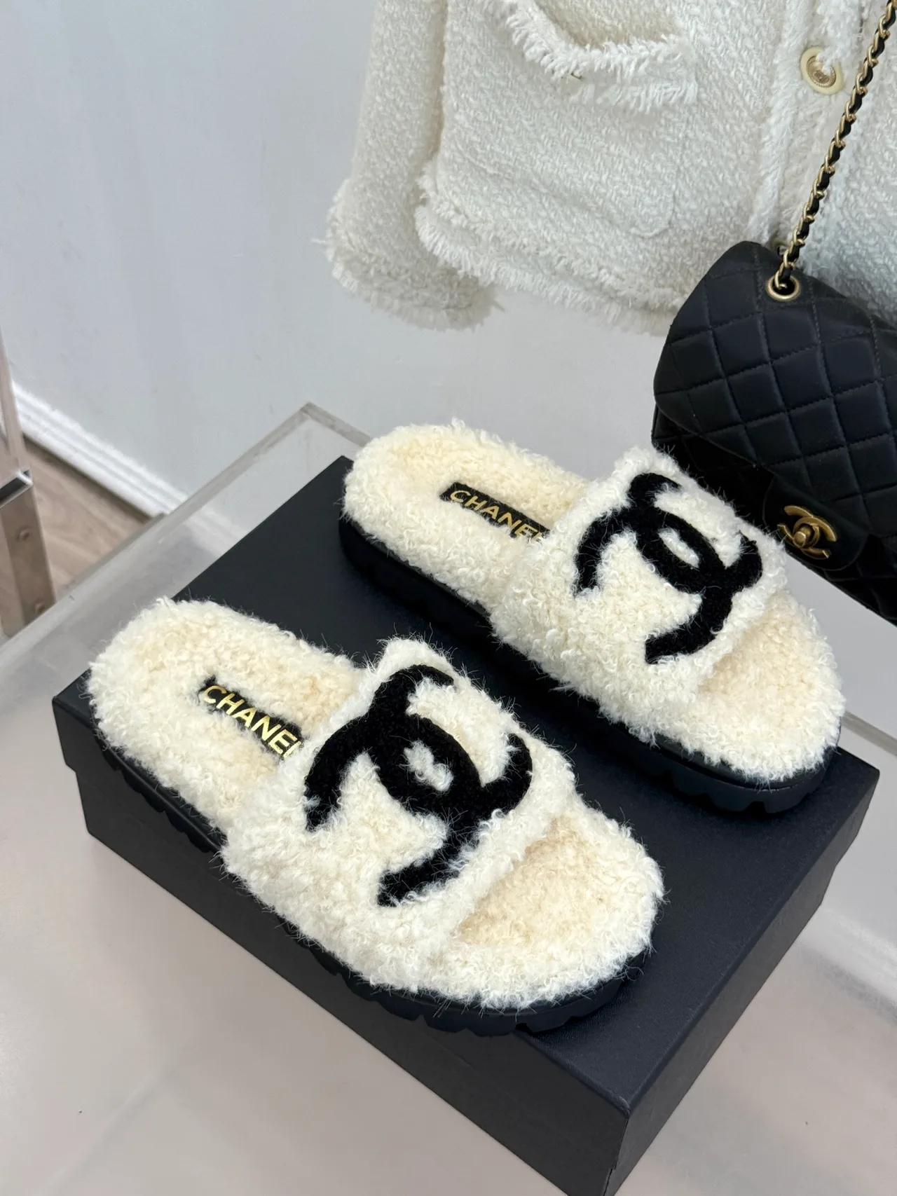Chanel Denim Slippers in Cream · view 3