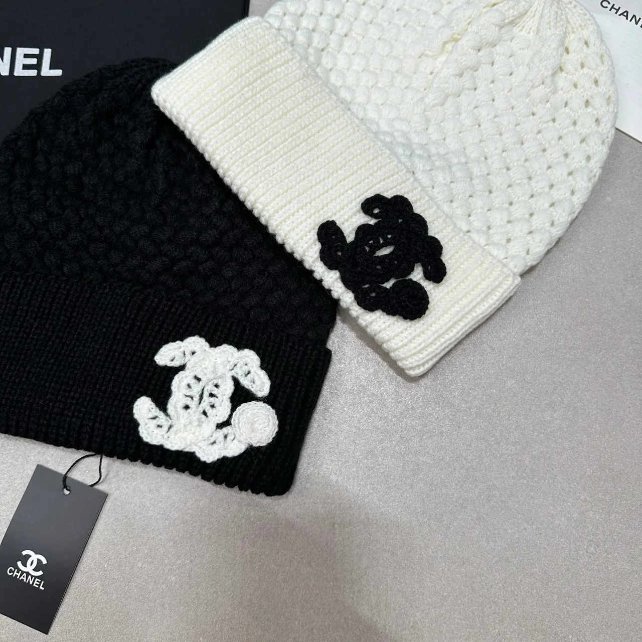 Chanel Textured CC Beanie in Black & White · view 6