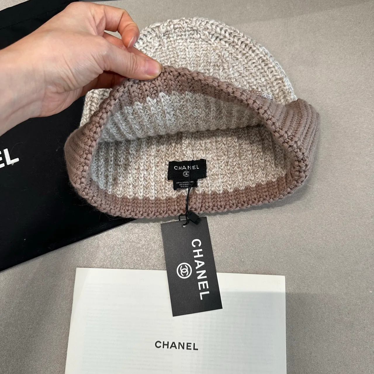 Chanel Beanie in Cream & Grey · view 3