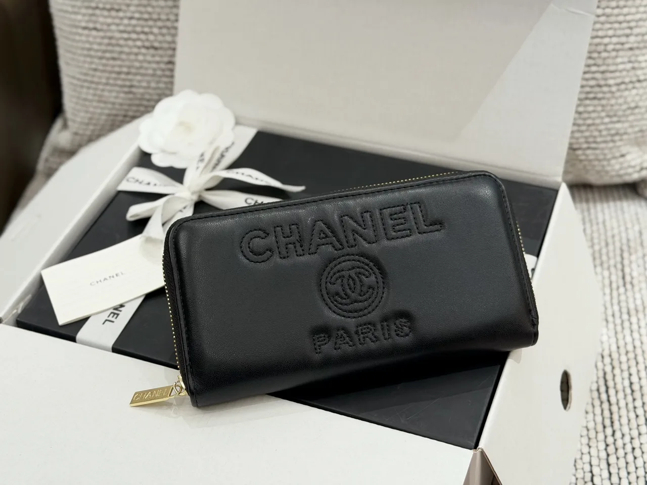 Chanel Long Wallet in White & Beige & Pink & Black · view 6