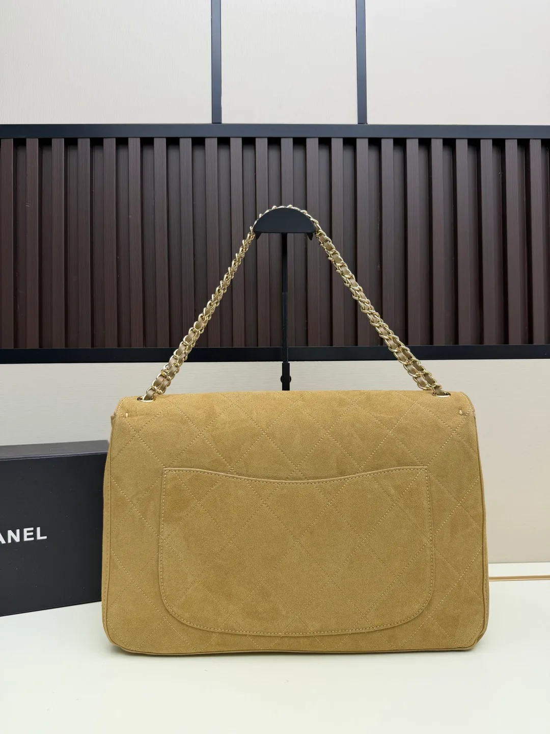 Chanel Suede Quilted Crossbody Bag in Beige · view 2