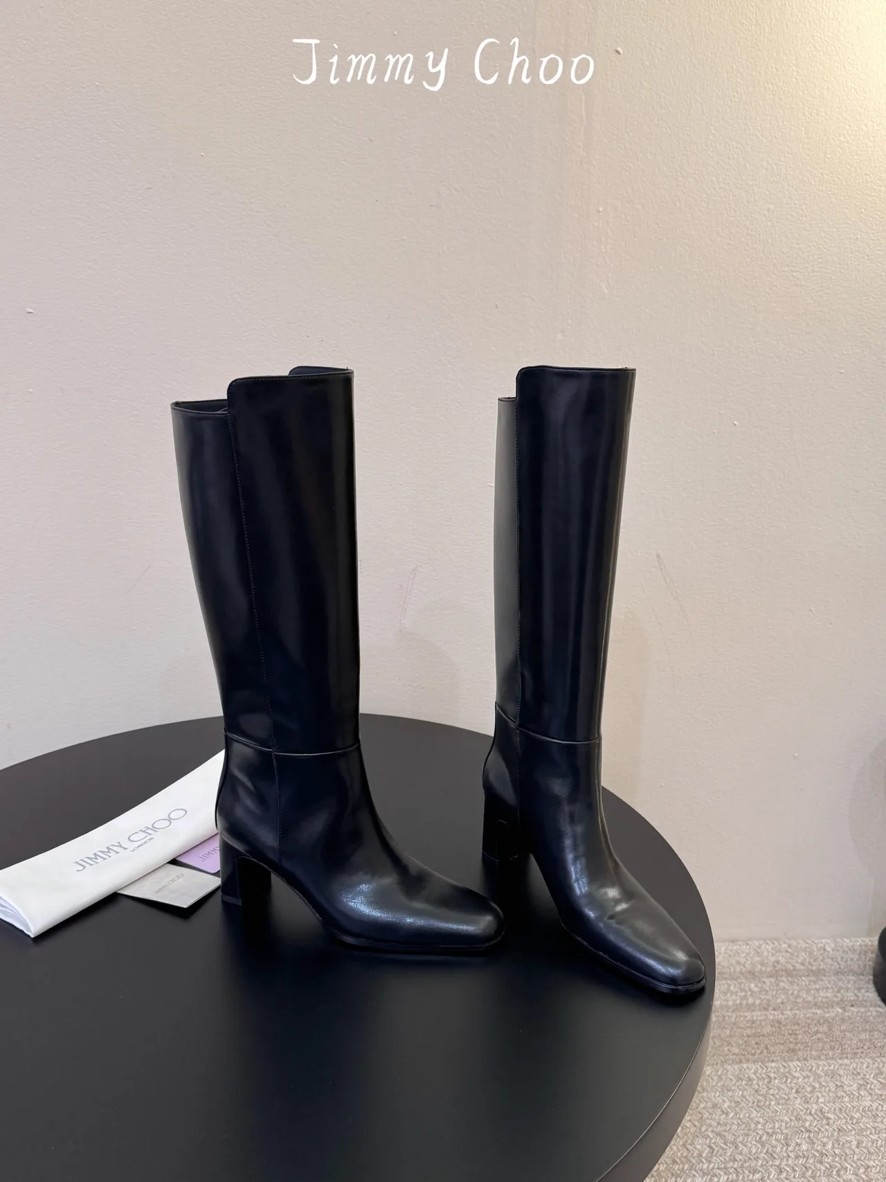 Jimmy Choo Cowhide Round-Toe Knee-High Boots in Black · view 4