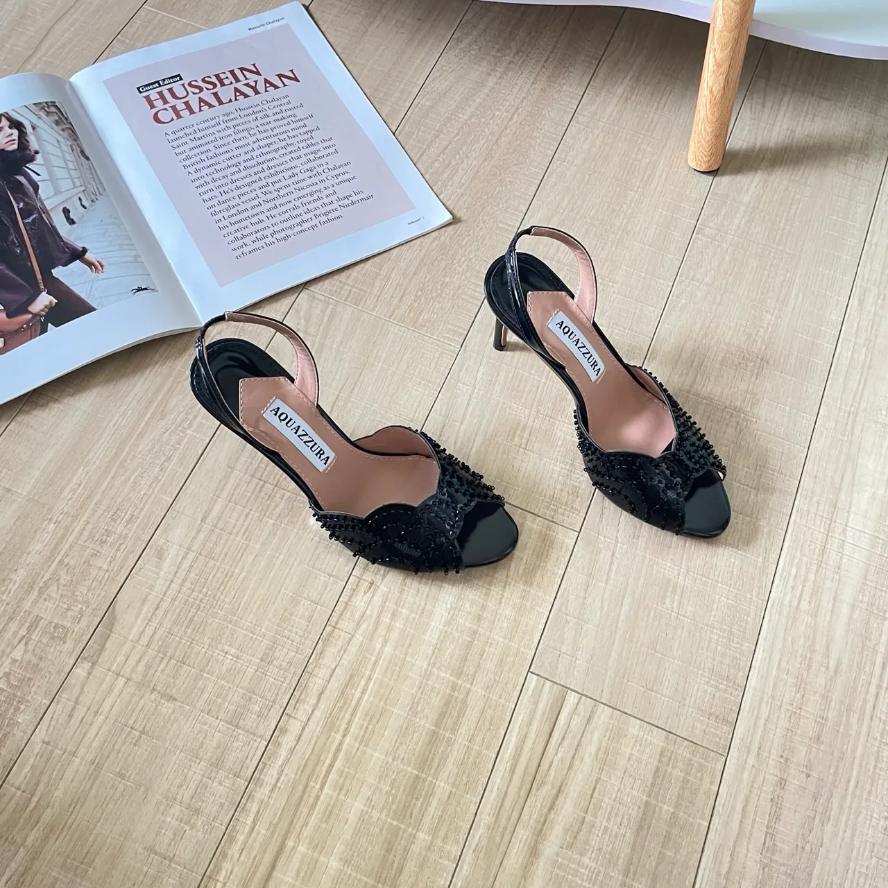 Aquazzura Sheepskin Pointed-Toe Sandals in Black · view 3