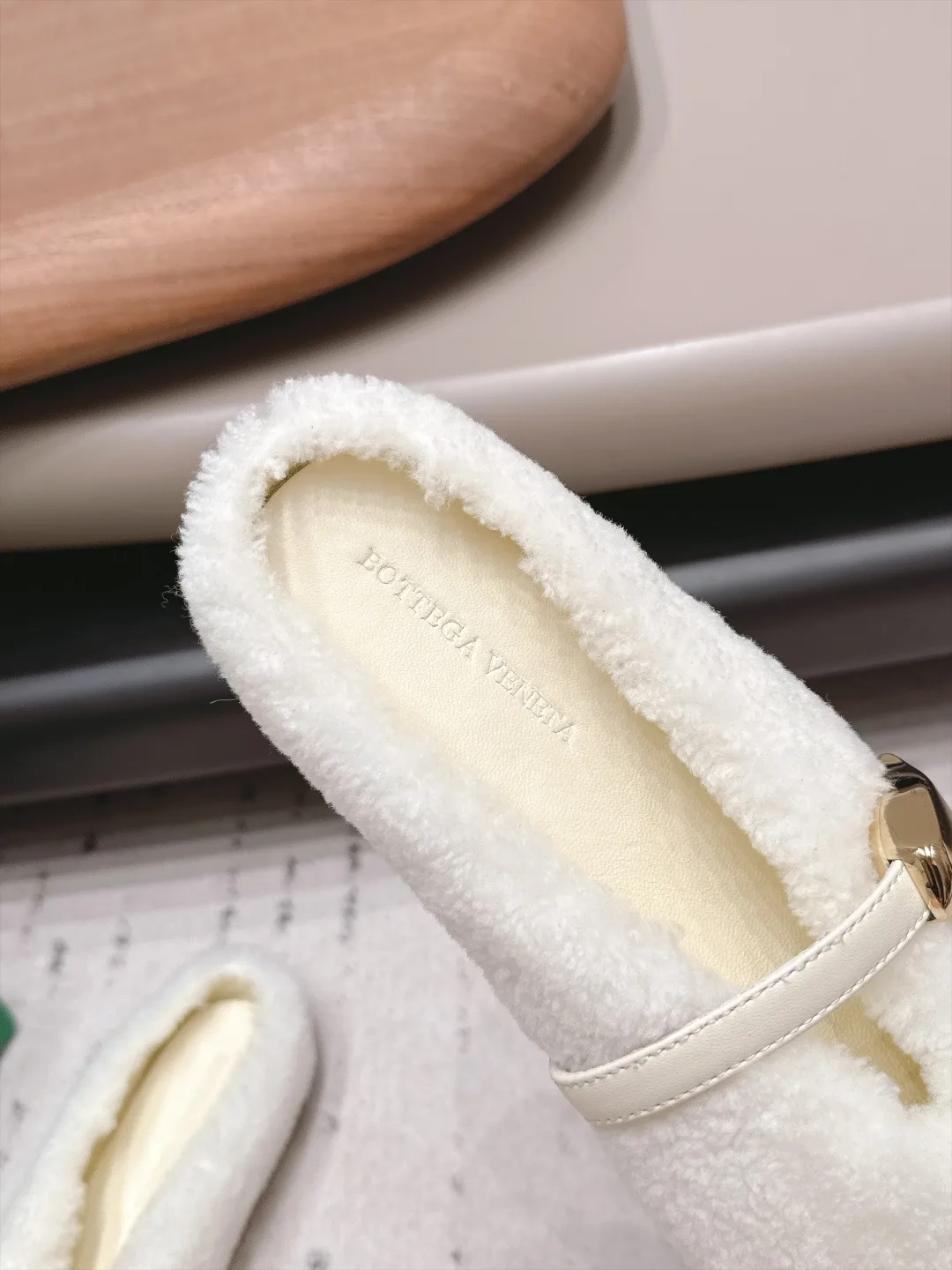 Bottega Veneta Sheepskin Fur Mary Jane Mules in White · view 6