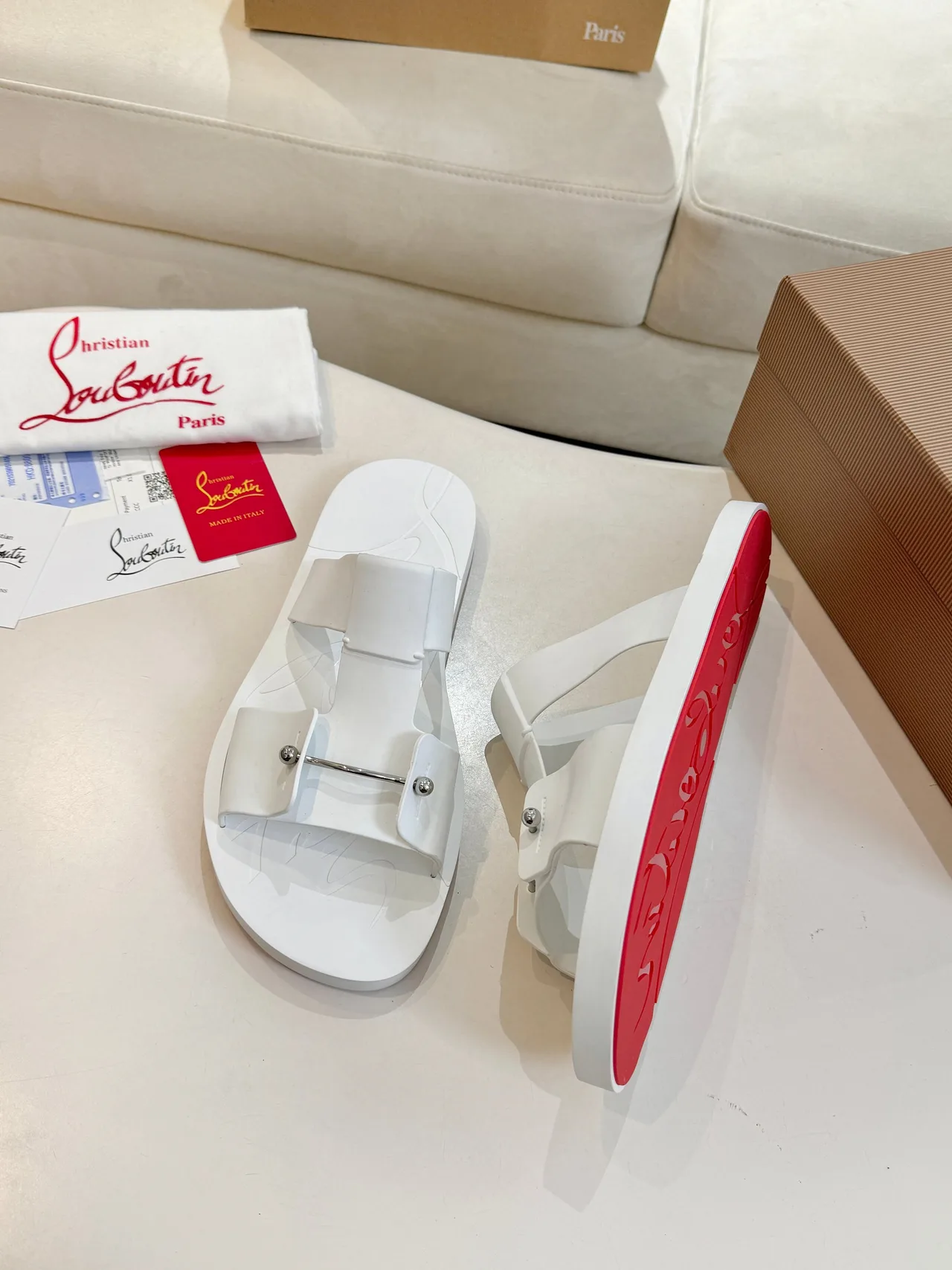 Christian Louboutin Slide Sandals in White · view 8