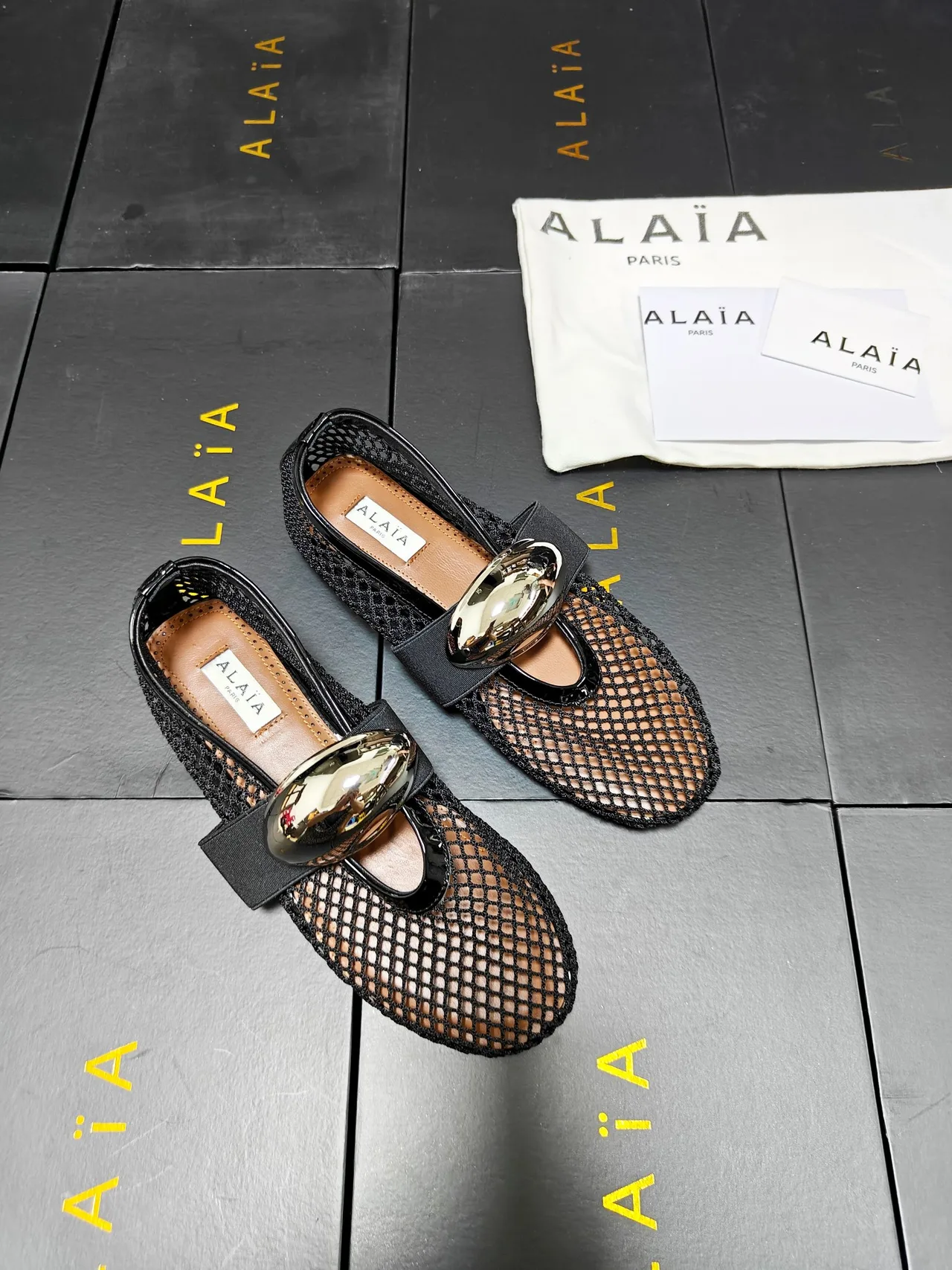 Alaia Cowhide Sheepskin Smooth Square-Toe Buckle Mary Jane Flats in Black · view 4