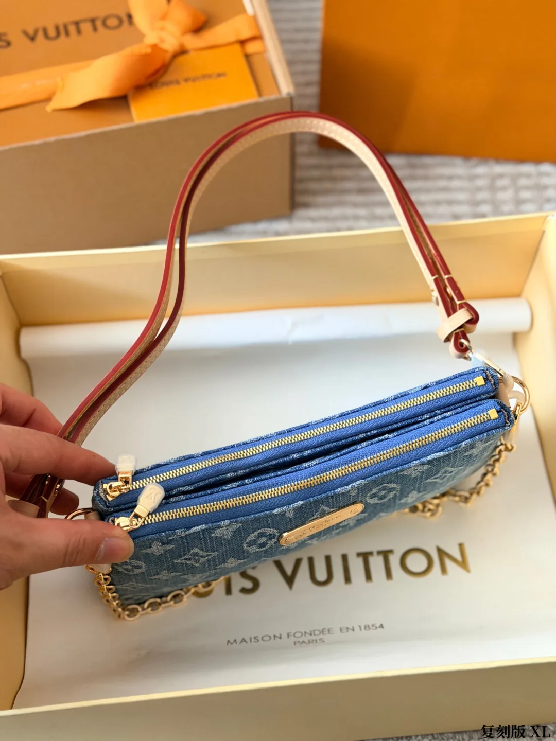 Louis Vuitton Cowhide Canvas Monogram Clutch in Blue · view 5
