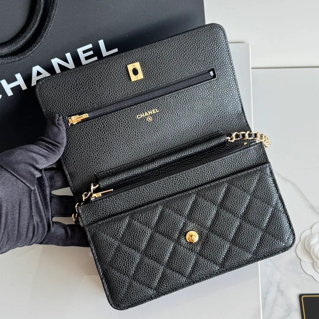Chanel Calfskin Quilted Chain Wallet in Black · view 8