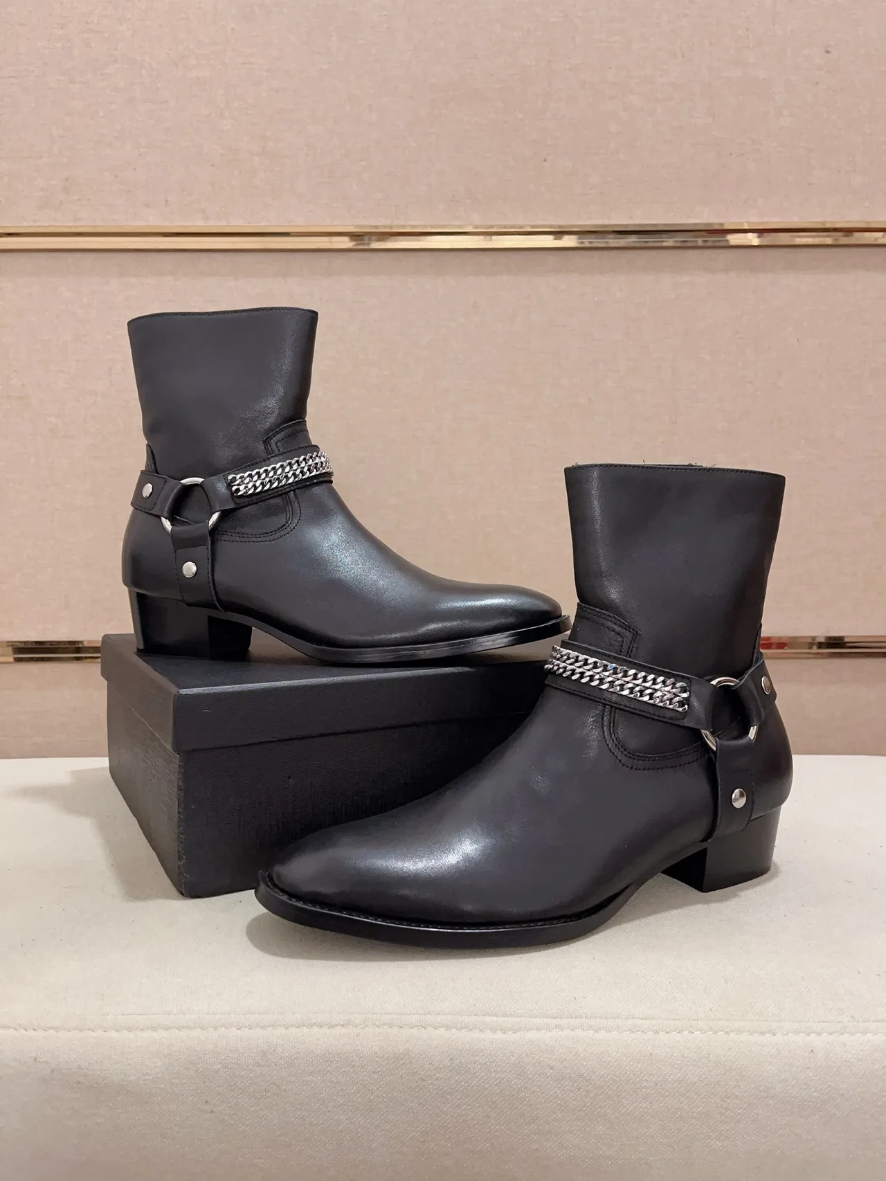 Saint Laurent Cowhide Pointed-Toe Ankle Boots in Black · view 5