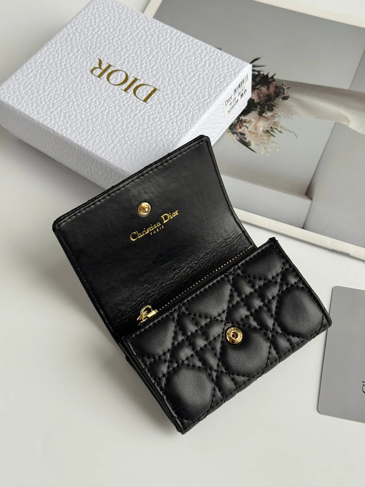 Dior Calfskin Quilted Wallet in Black · view 3