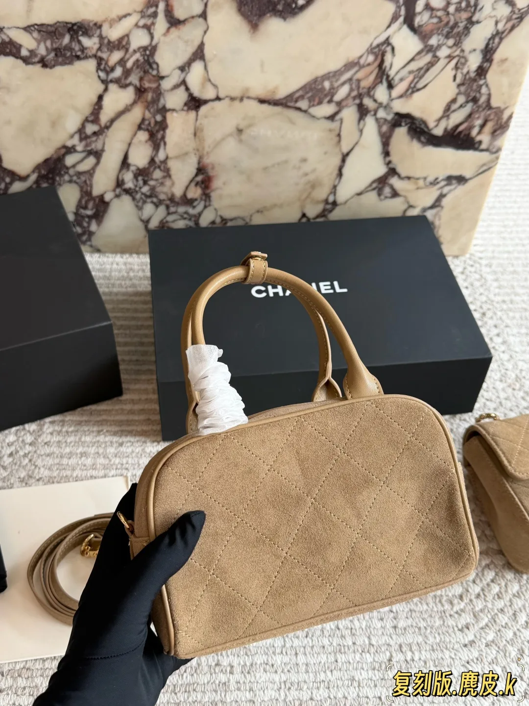Chanel Quilted Handbag in Tan · view 4