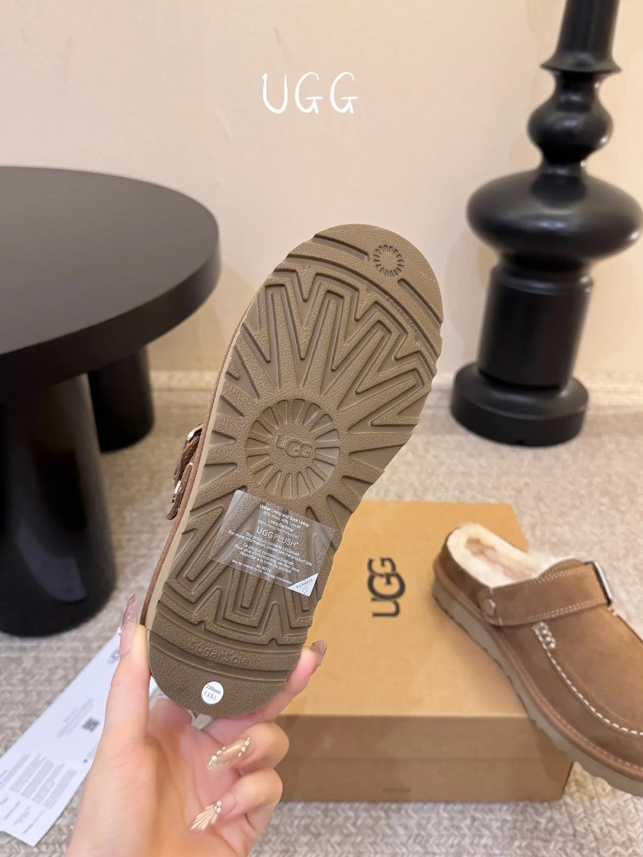 UGG Wool Suede-Look Buckle Lined Loafer Mules in Brown · view 6