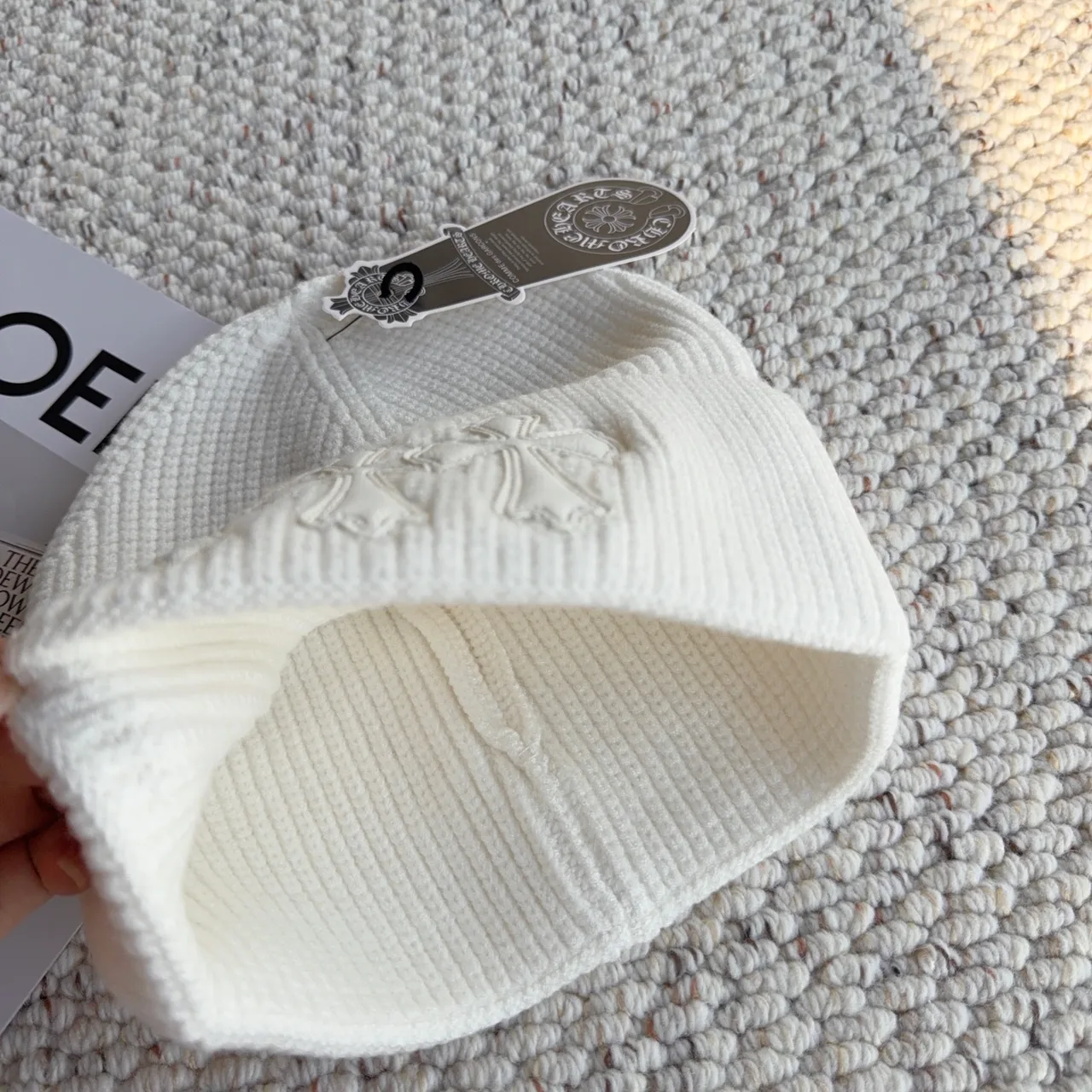 Loewe Ribbed Embroidered Beanie in White · view 4
