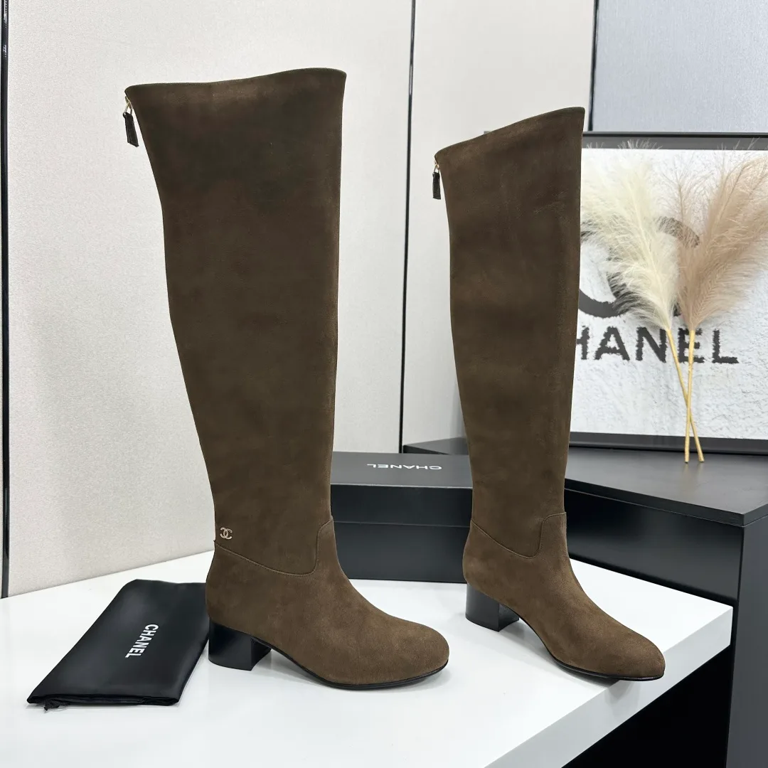 Chanel Cowhide Suede-Look Ankle Boots in Brown · view 7
