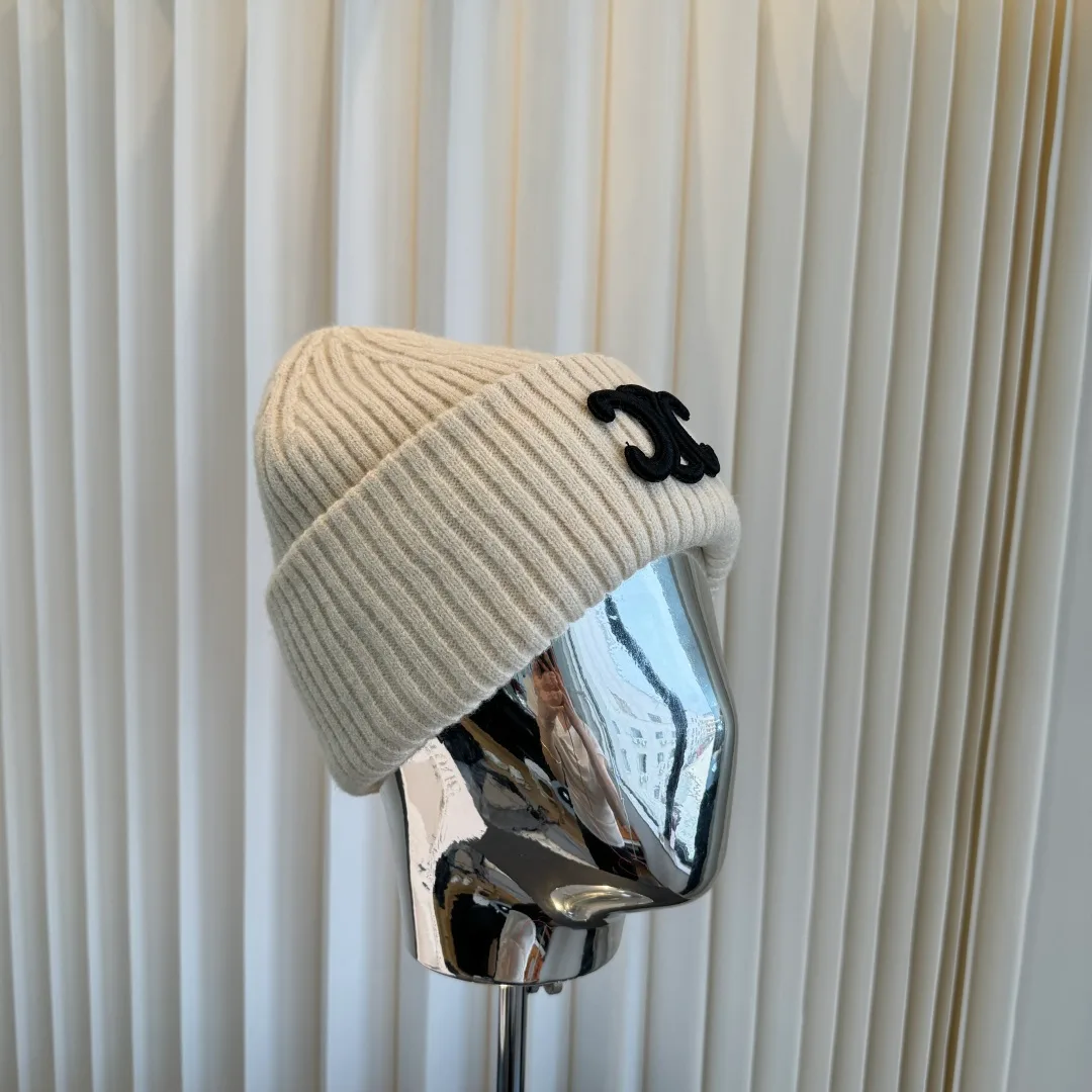 Celine Ribbed Beanie in White · view 2