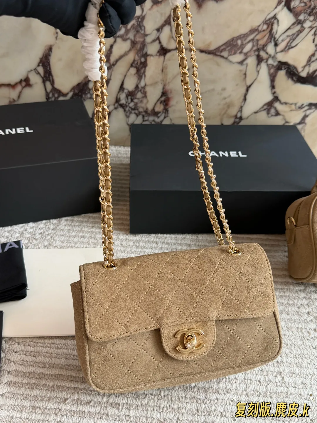 Chanel Quilted Clutch in Beige · view 5
