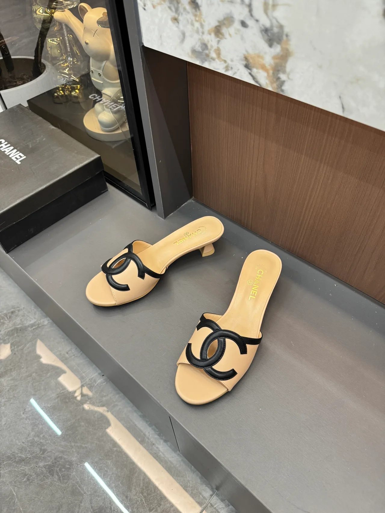 Chanel CC Cutout Heeled Mules in Blue / Pink / White / Yellow · view 4