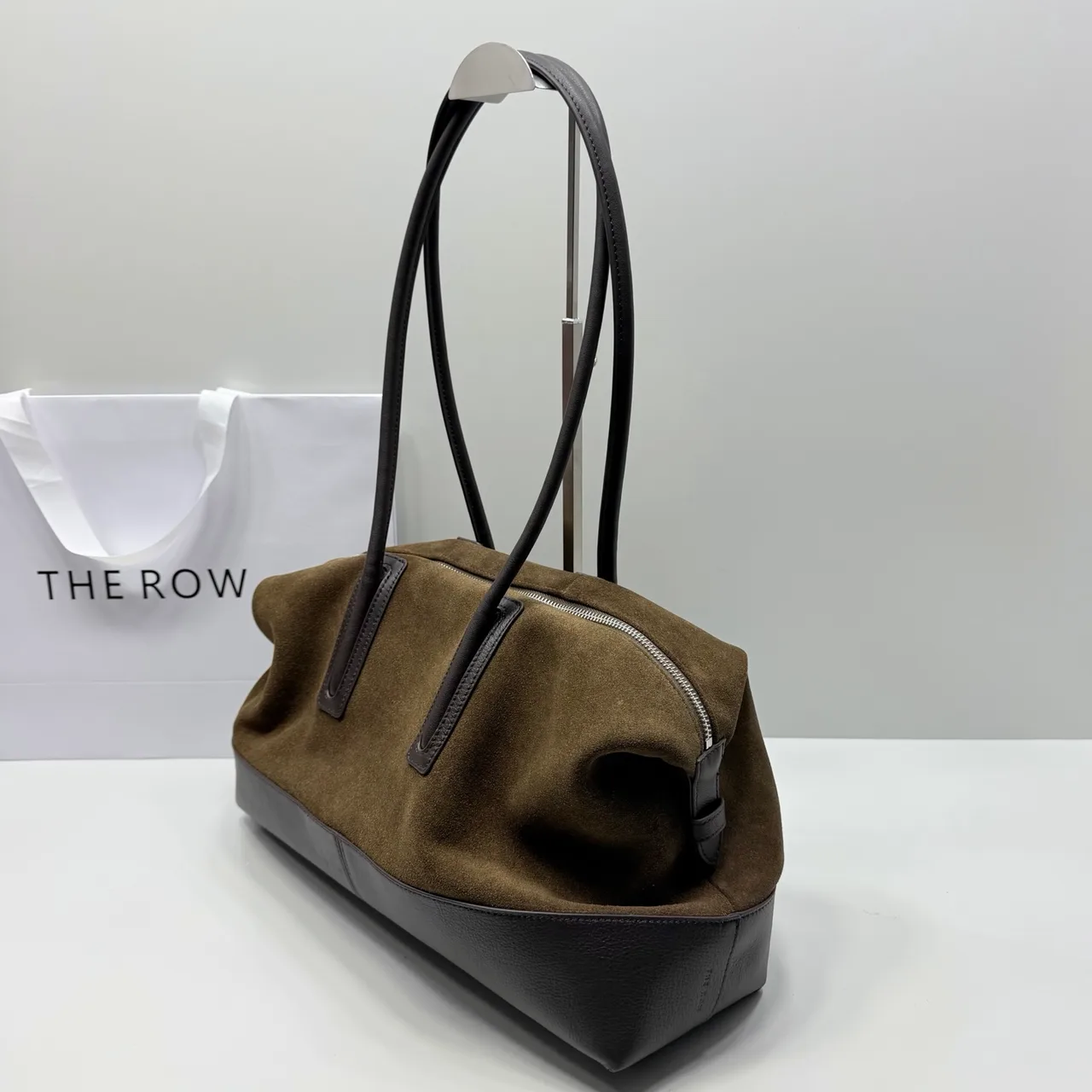 The Row Cowhide Suede Smooth Duffel Bag in Green · view 2