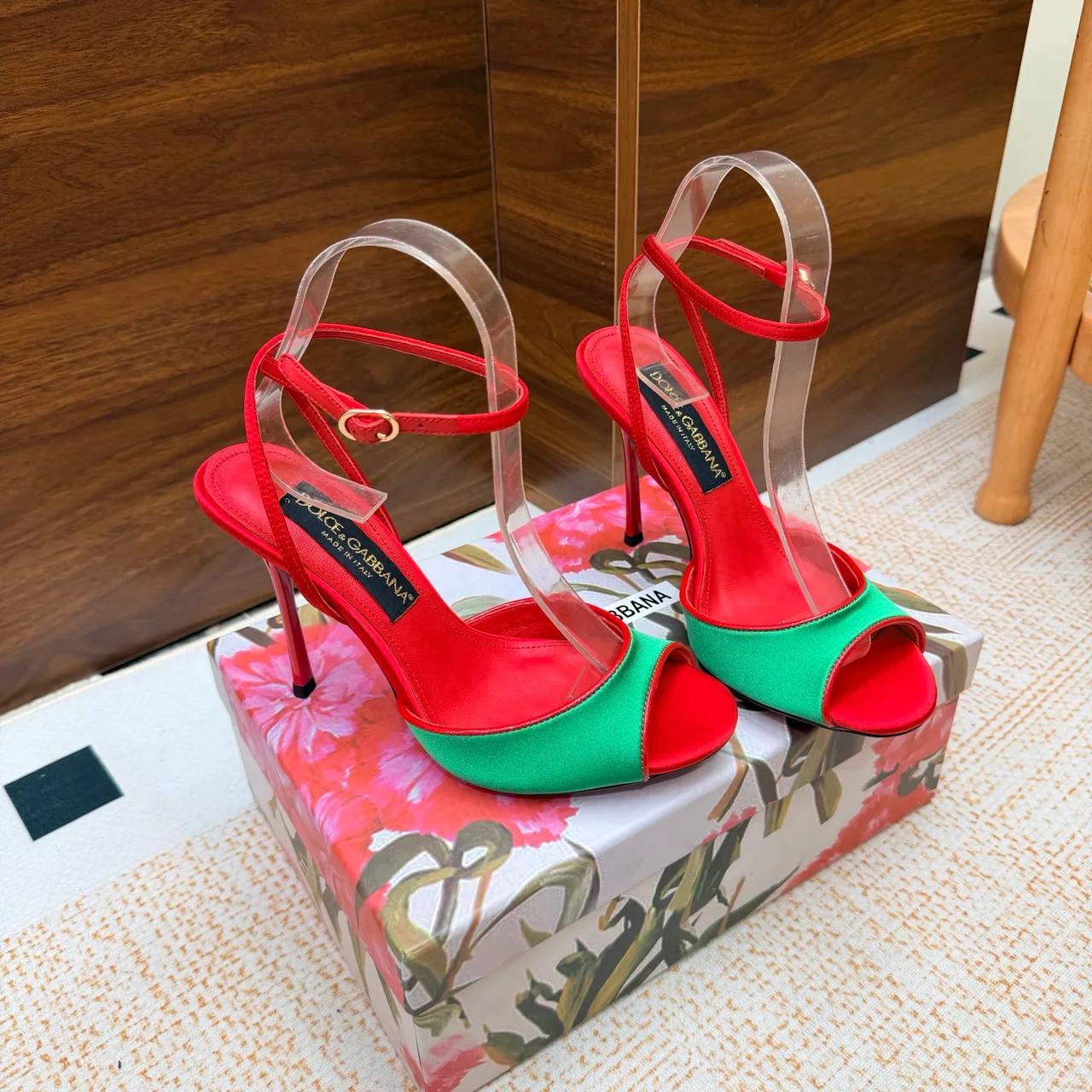 Dolce & Gabbana Two-Tone Heel Sandals in Green · view 4