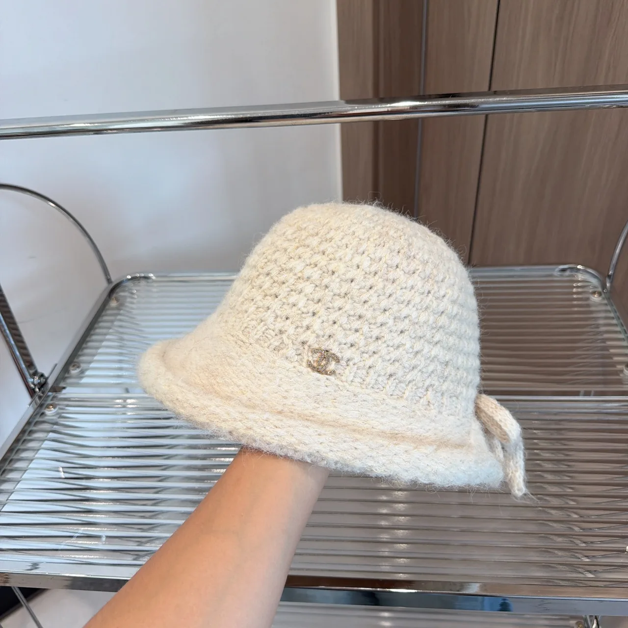 Chanel Knit Bucket Hat in Red & Black & Brown & Beige & White & Grey · view 4