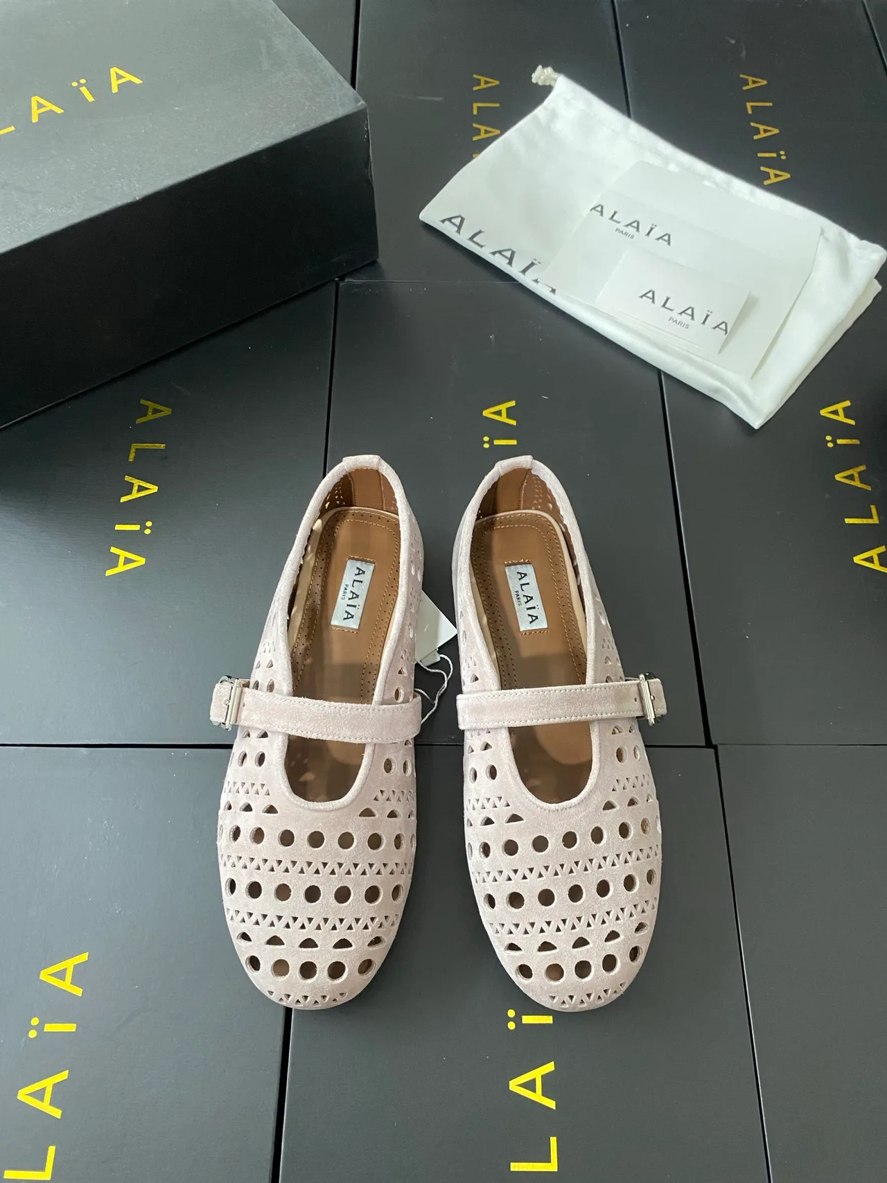 Alaia Sheepskin Ballet Flats in Beige · view 1