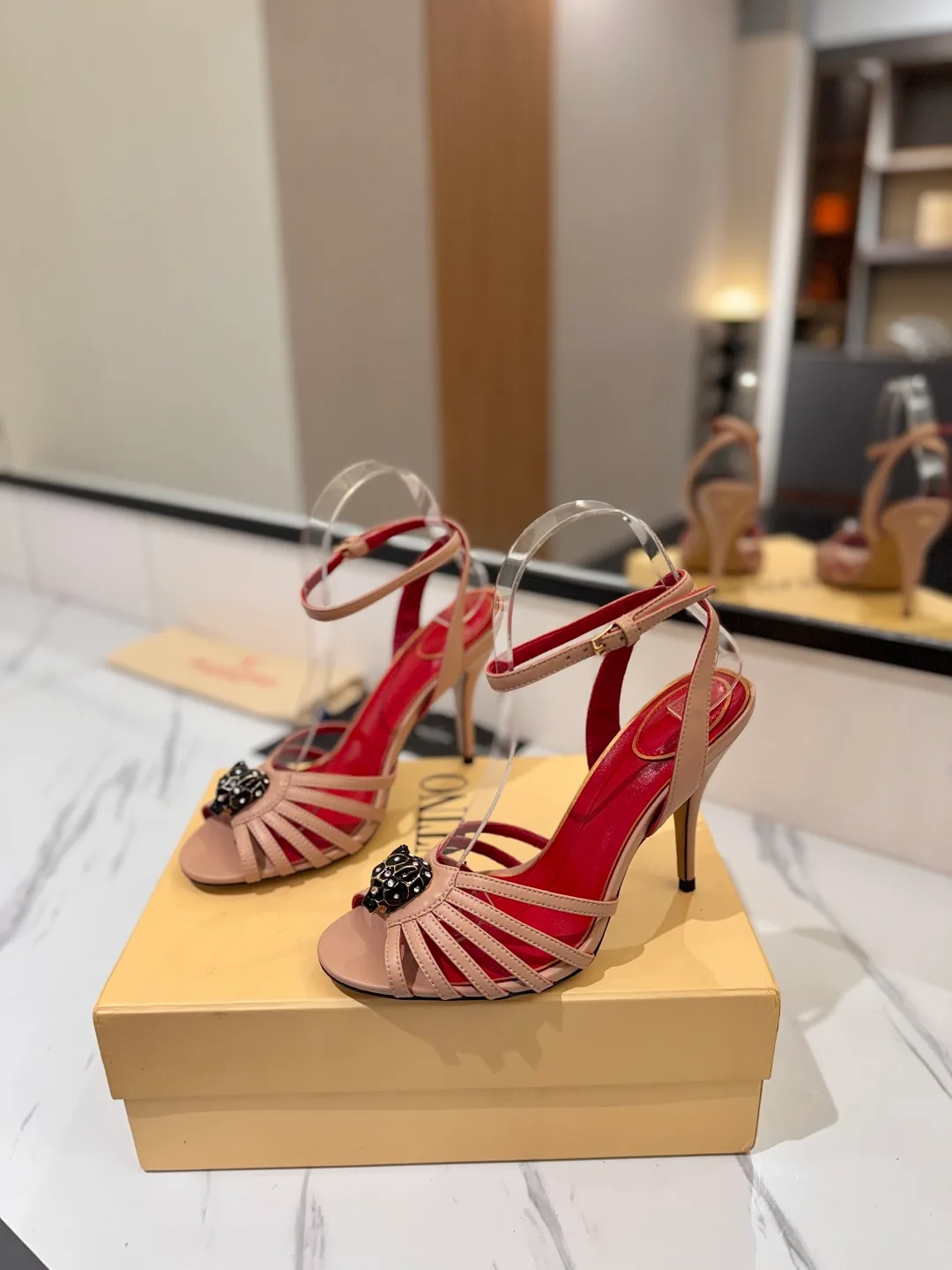 Valentino Jewel-Bow Strap Sandals in Pink · view 2