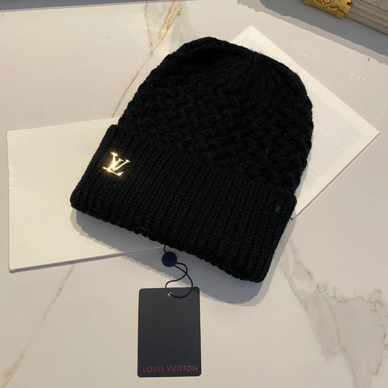 Louis Vuitton Beanie in Black & White & Beige & Grey · view 1