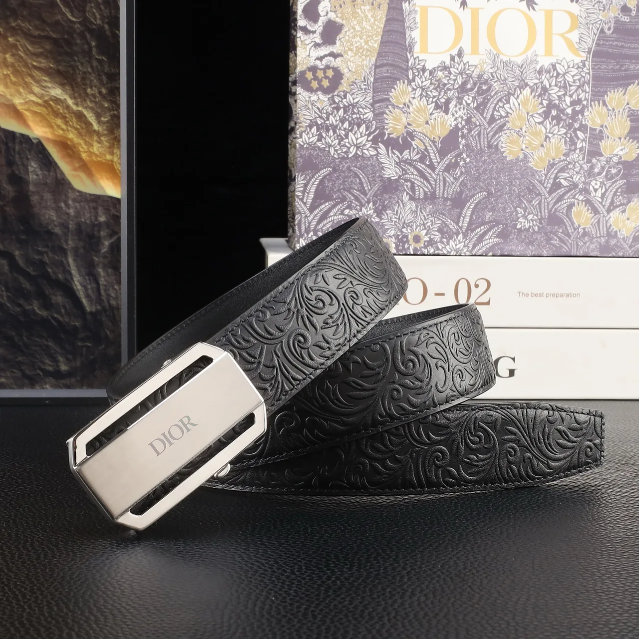 Dior Embossed Automatic Belt in Black · view 2