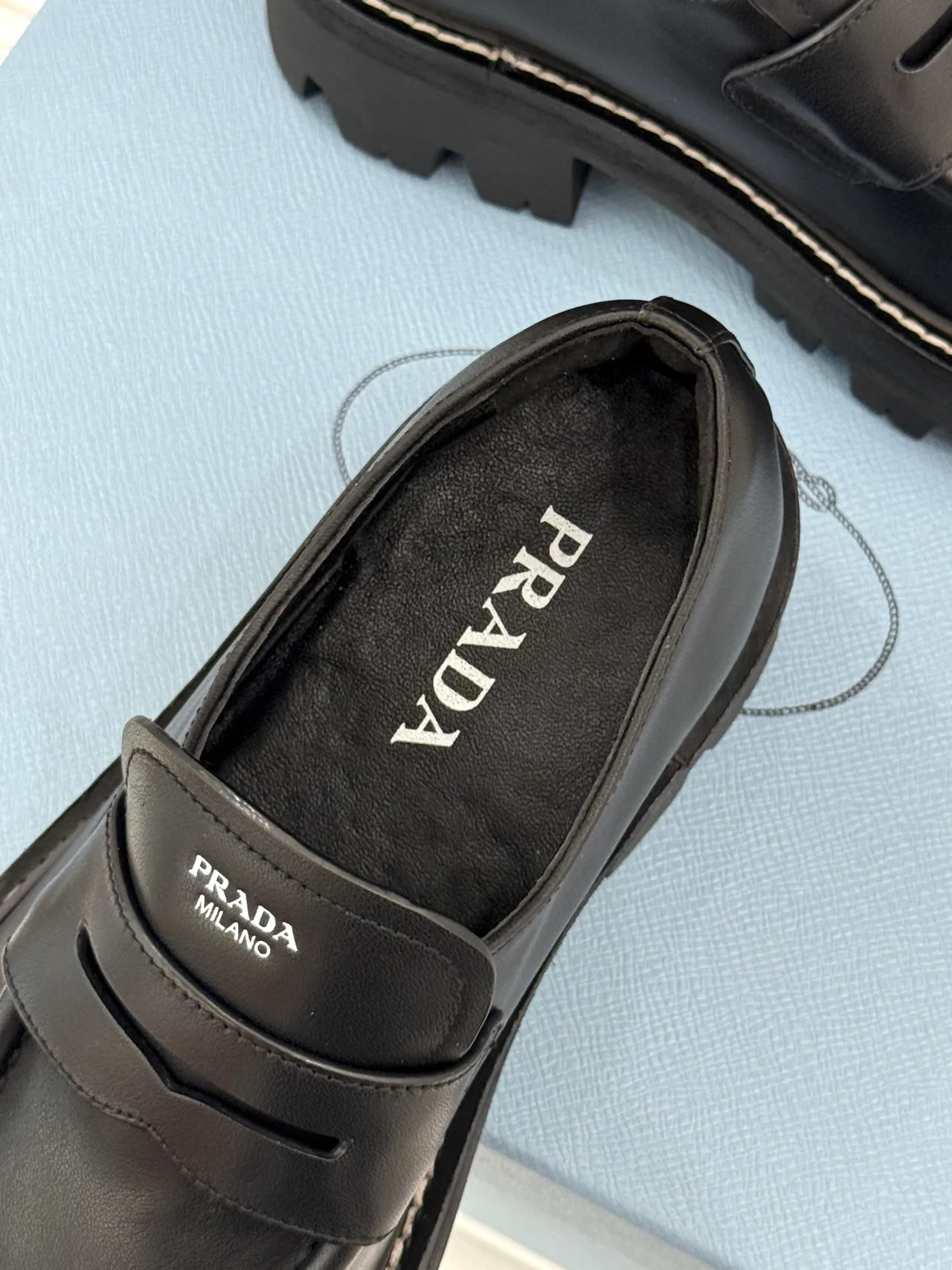 Prada Cowhide Denim Smooth Loafers in Black · view 8