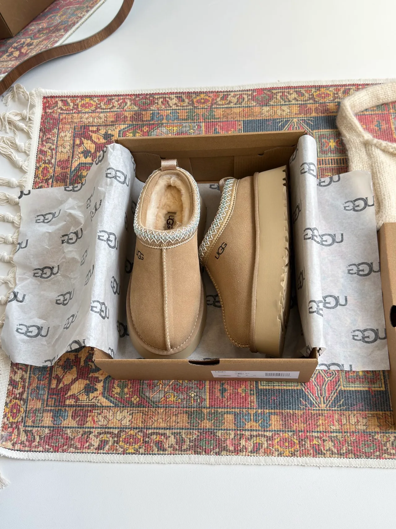 UGG Round-Toe Platform Mules in Beige · view 5