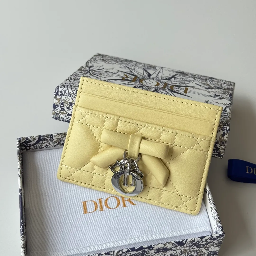 Dior Lambskin Quilted Glossy Bow Cardholder in Yellow · view 7