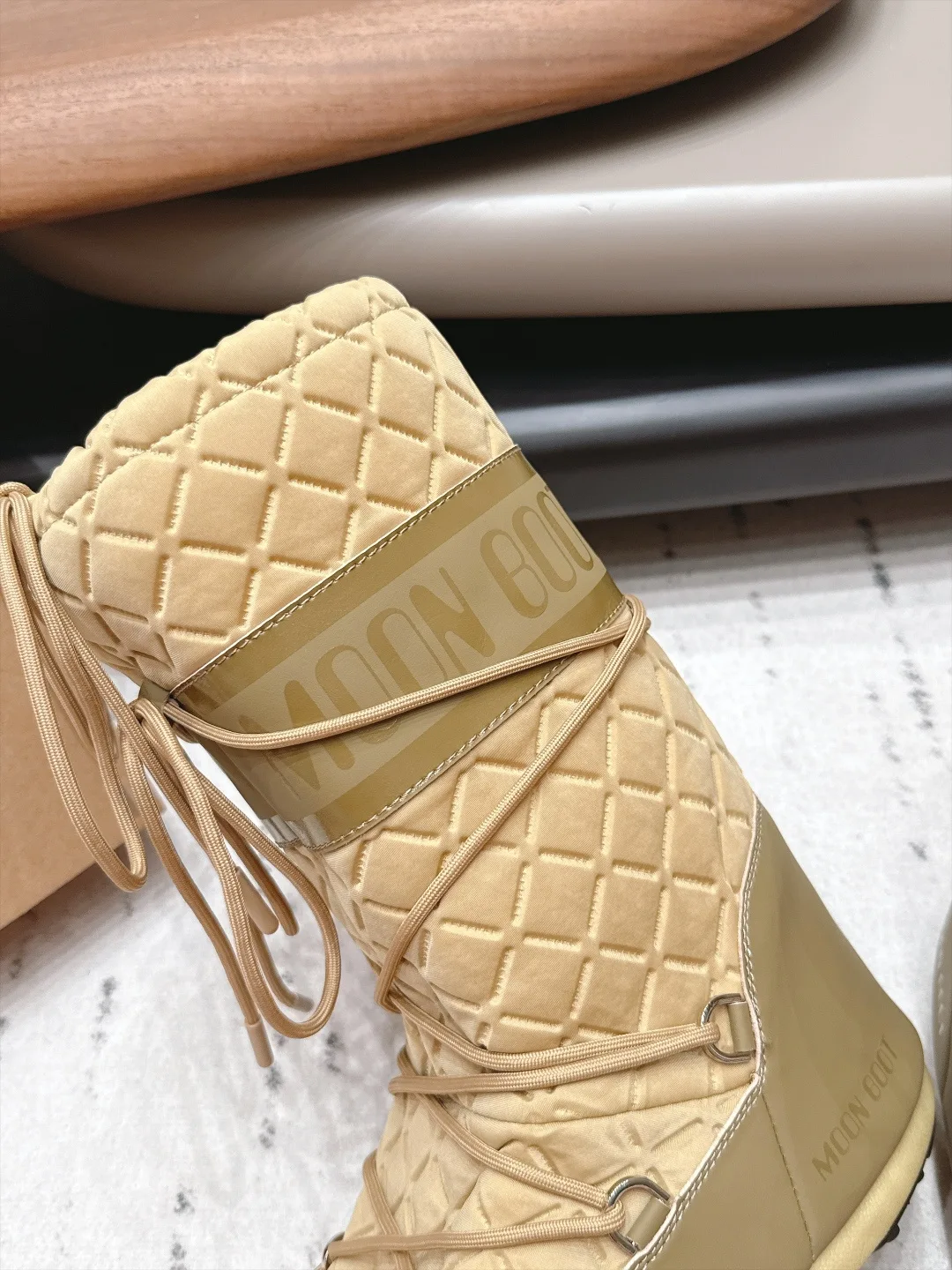 Moon Boot Lace-Up Quilted Snow Boots in Beige · view 8