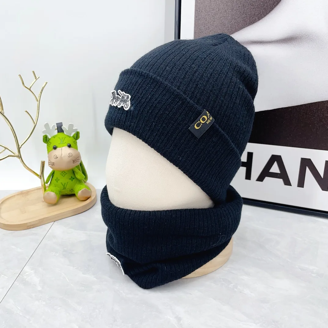 Coach Wool Ribbed Embroidered Hat Scarf and Gloves Set in Black · view 2