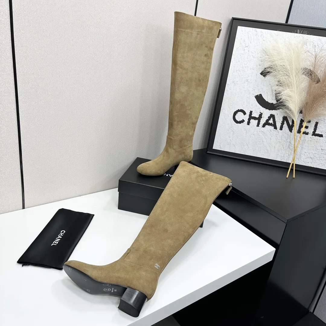 Chanel Cowhide Knee-High Boots in Green · view 4
