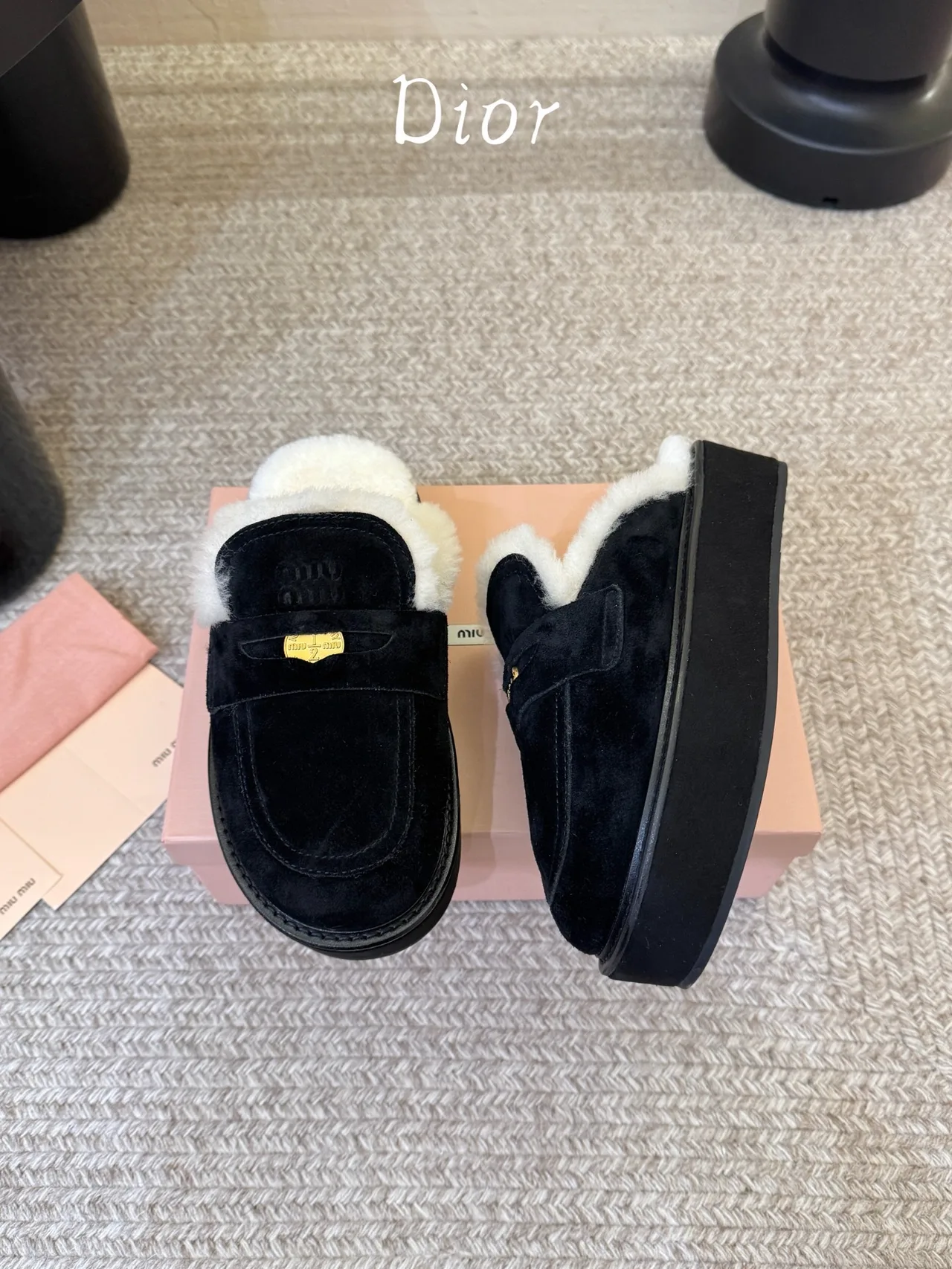 Miu Miu Suede Glossy Lined Loafer Mules in Black · view 2