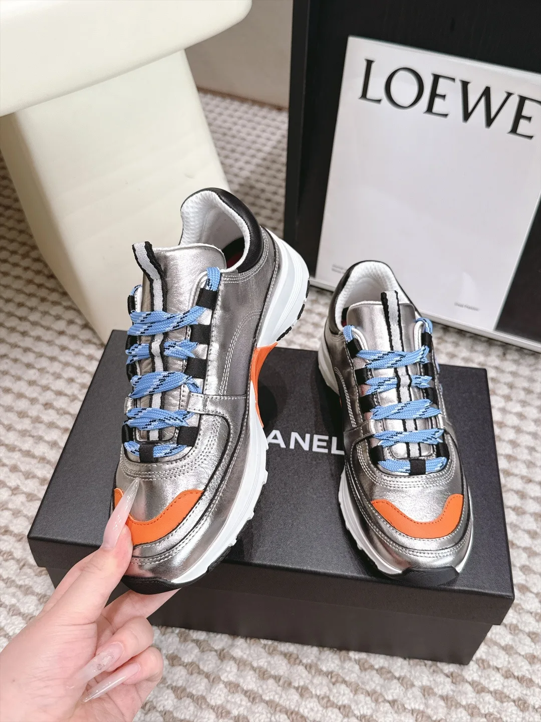 Loewe Cowhide Sneakers in Silver · view 5