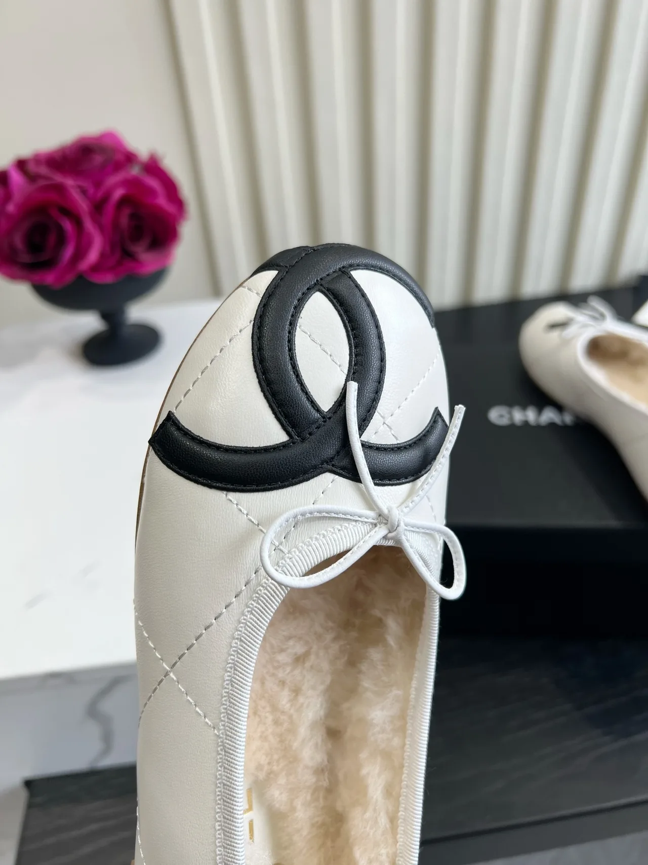 Chanel Sheepskin Quilted Glossy Flats in White · view 7